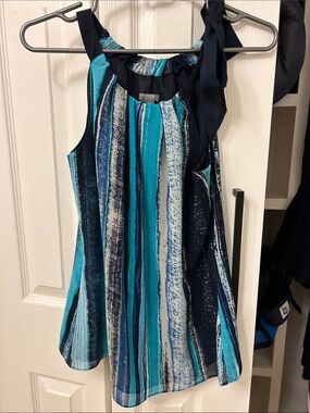 Ann Taylor Blue and Teal Striped Halter Tank